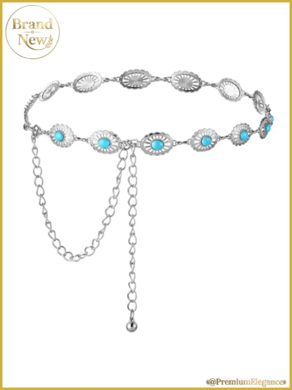 Turquoise Concho Chain Belt Metal Chunky Western Cowgirl